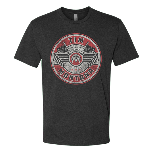 Red vintage flag heather graphite tee Tim Montana